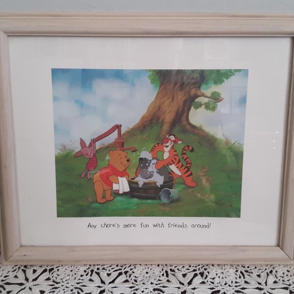 Vintage Winnie The Pooh - With Tigger, Piglet & Eeyore - 11x14 Framed Picture - Picture 1 of 4